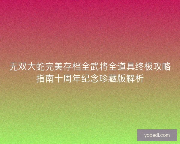无双大蛇完美存档全武将全道具终极攻略指南十周年纪念珍藏版解析